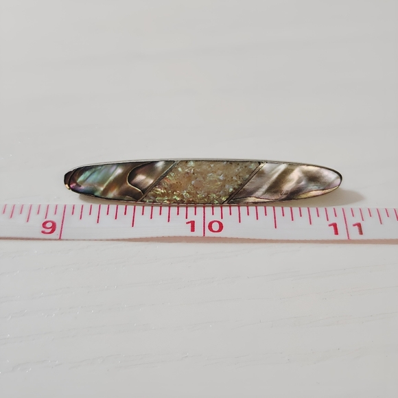 Victorian Era Sterling Silver Abalone Shell Bar Brooch Pin Antique - Picture 11 of 12